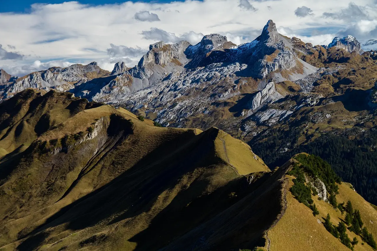 A path winding up a mountain ridge