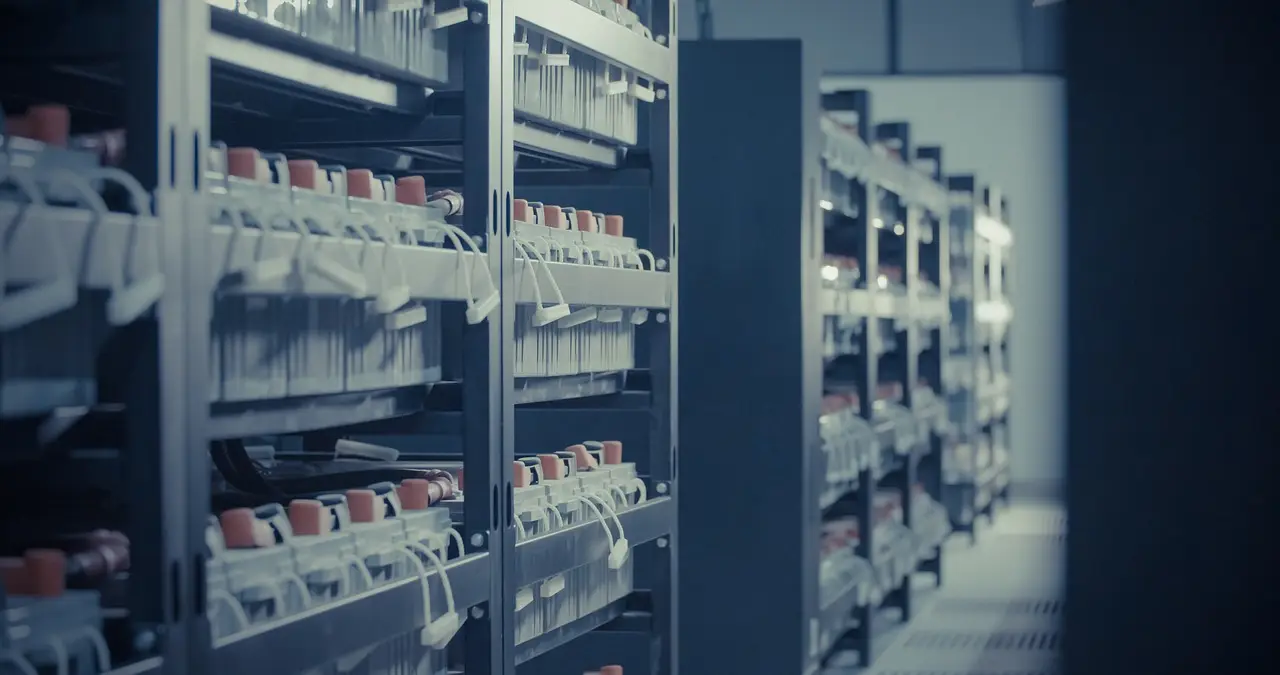A data-centre corridor of server racks